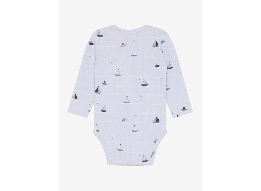 Romper LS Rib - Artic Ice zeilboot