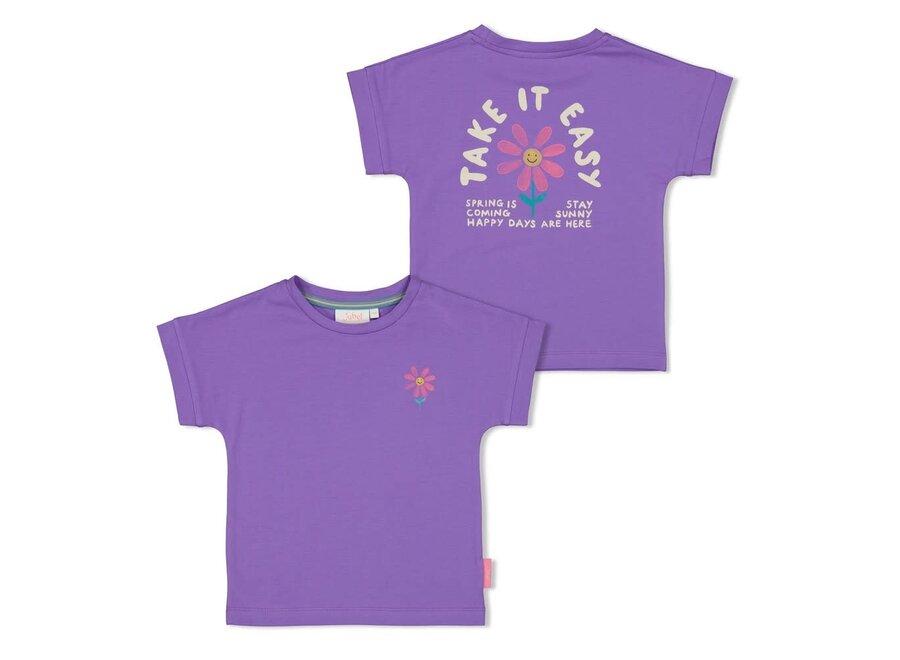 T-shirt met backprint - Rolling in to Spring - Paars