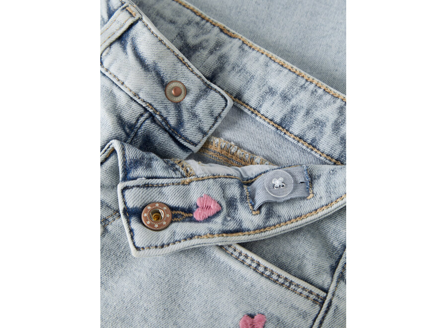 Jeans Rose Wide leg fit heart - Light Blue bleached denim (noos)