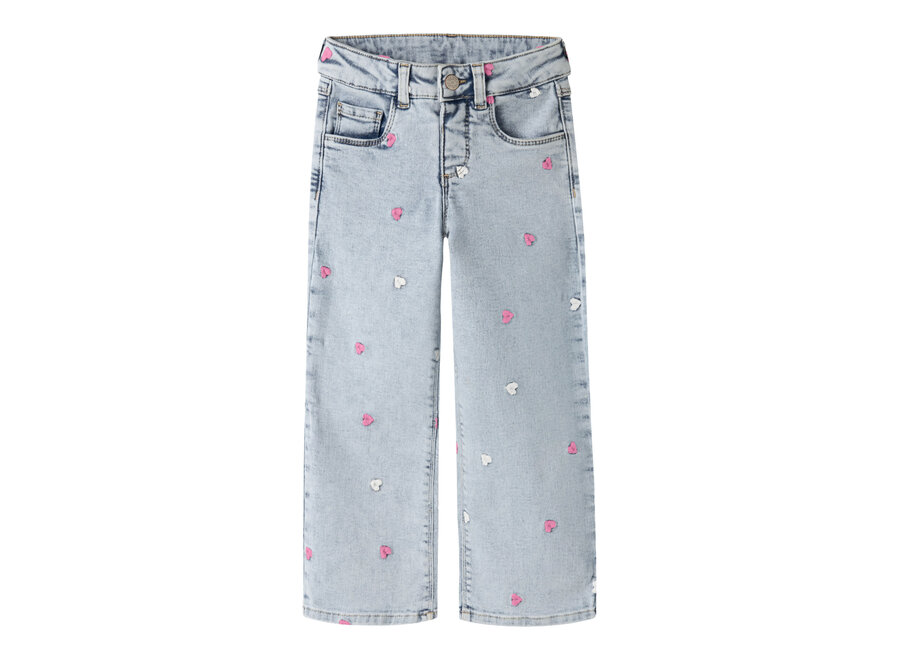Jeans Rose Wide leg fit heart - Light Blue bleached denim (noos)