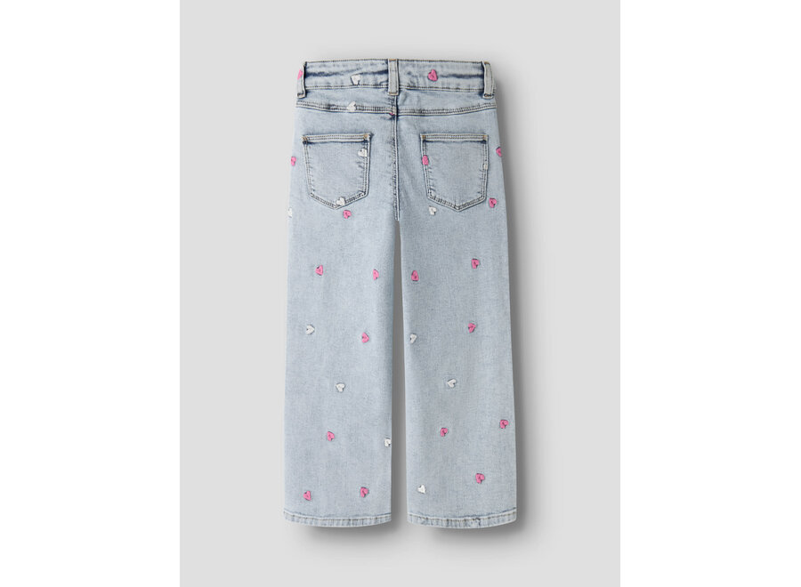 Jeans Rose Wide leg fit heart - Light Blue bleached denim (noos)