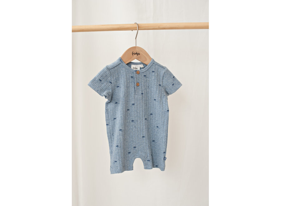 Kort pakje rib AOP - Blue Ocean - Blauw Melange