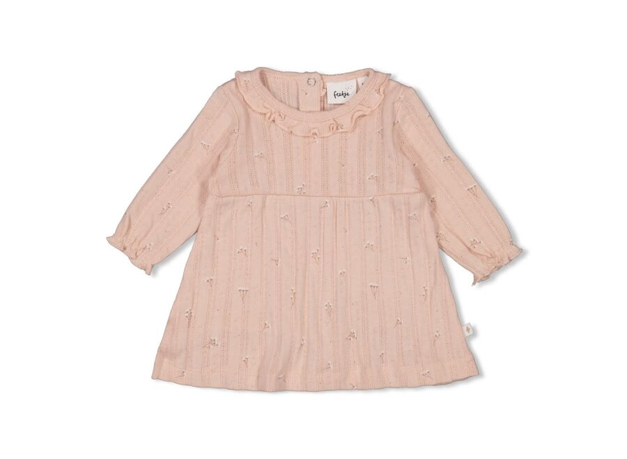 Jurk pointelle rib AOP - Delicate Flower - Lichtroze
