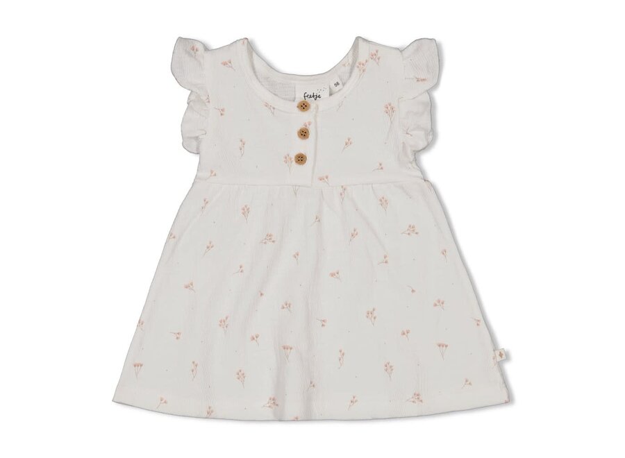 Jurk crinkle AOP k/m - Delicate Flower - Offwhite