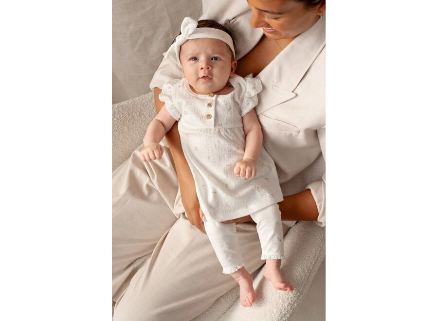 Jurk crinkle AOP k/m - Delicate Flower - Offwhite
