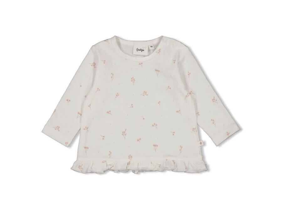 Longsleeve ruches crinkle AOP - Delicate Flower - Offwhite