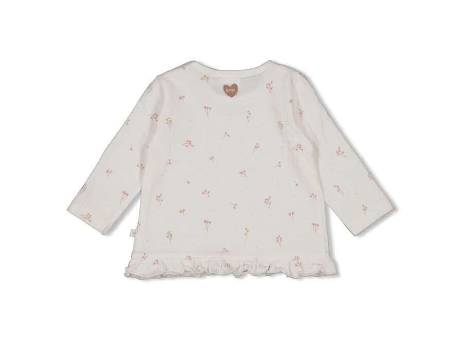 Longsleeve ruches crinkle AOP - Delicate Flower - Offwhite
