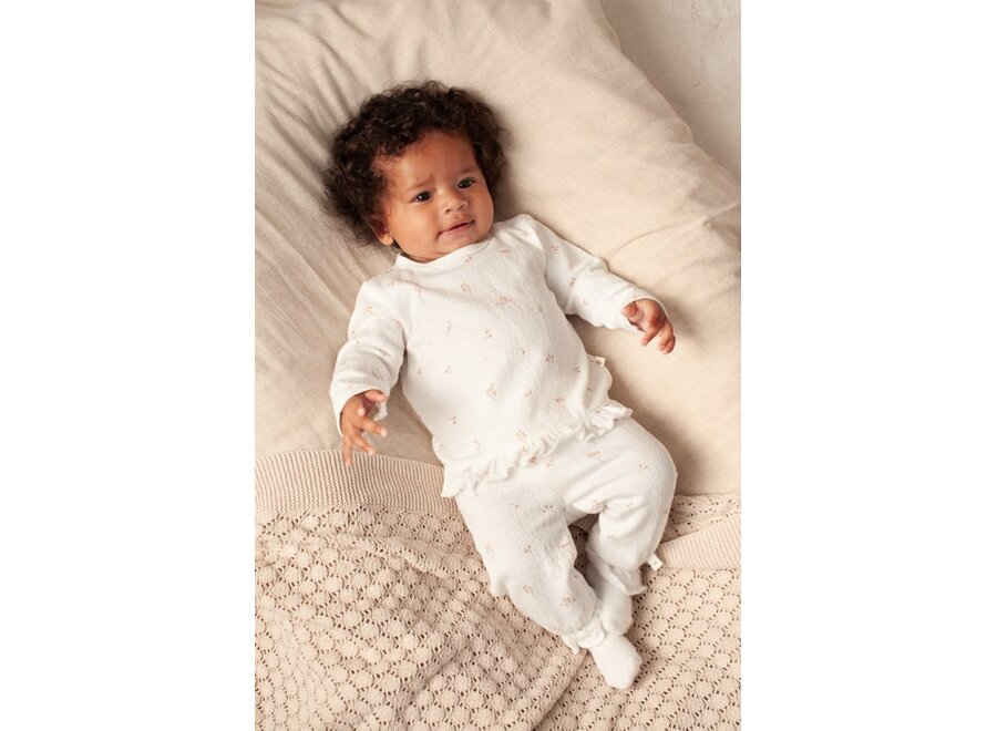 Longsleeve ruches crinkle AOP - Delicate Flower - Offwhite