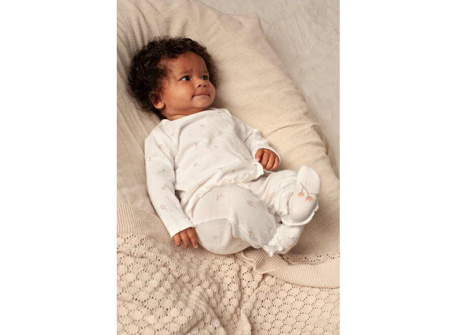 Longsleeve ruches crinkle AOP - Delicate Flower - Offwhite