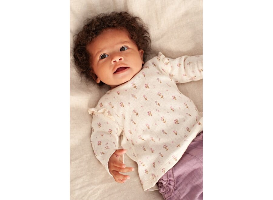 Longsleeve pointelle rib AOP - Flower Ranch - Offwhite