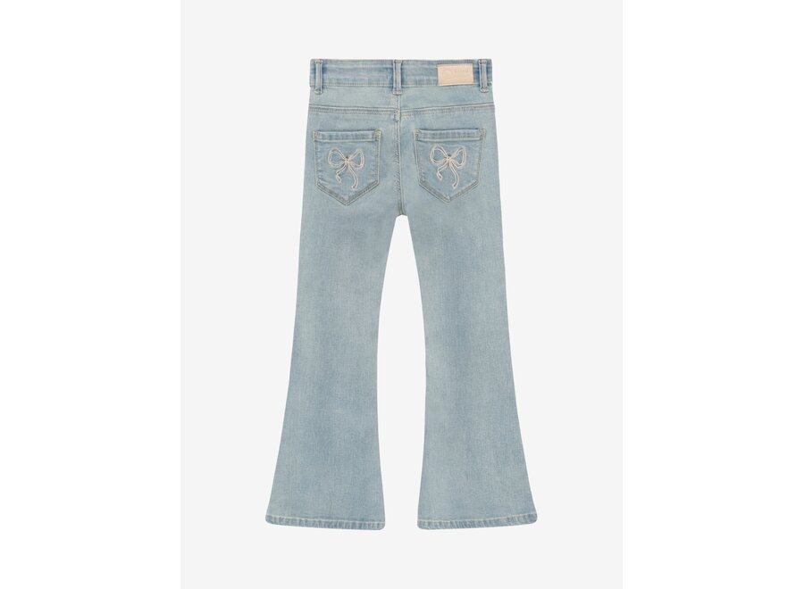 Denim Flared Fit Bow - Medium Blue denim