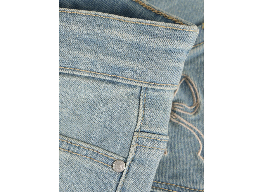 Denim Flared Fit Bow - Medium Blue denim