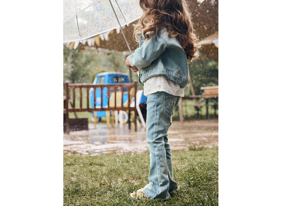 Denim Flared Fit Bow - Medium Blue denim