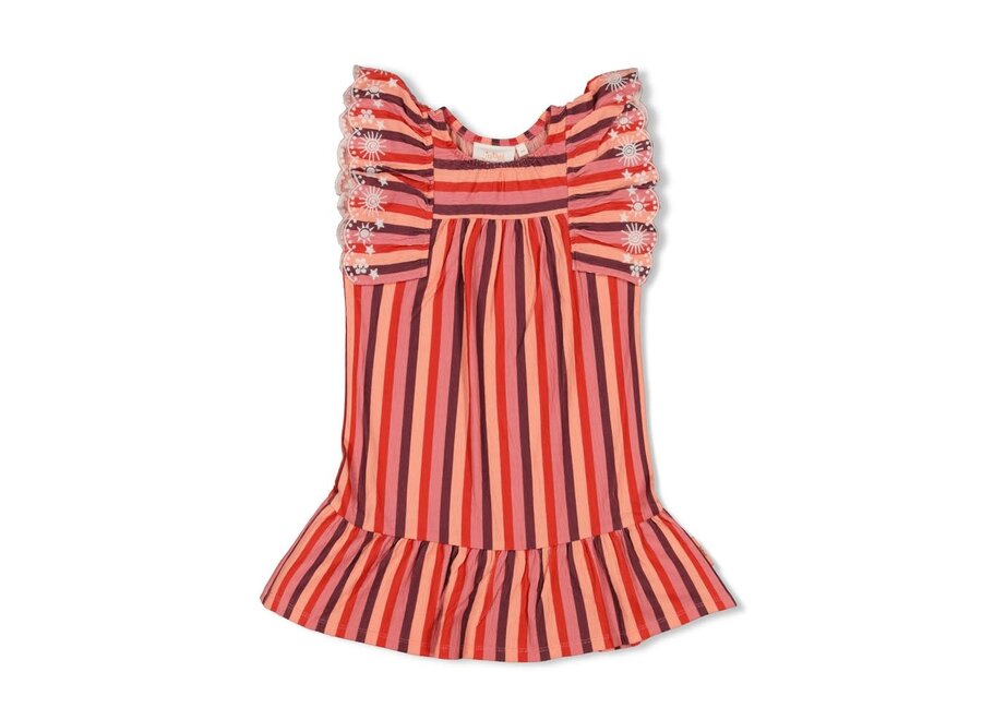 Jurk streep seersucker - Salsa Sunset - Zalm