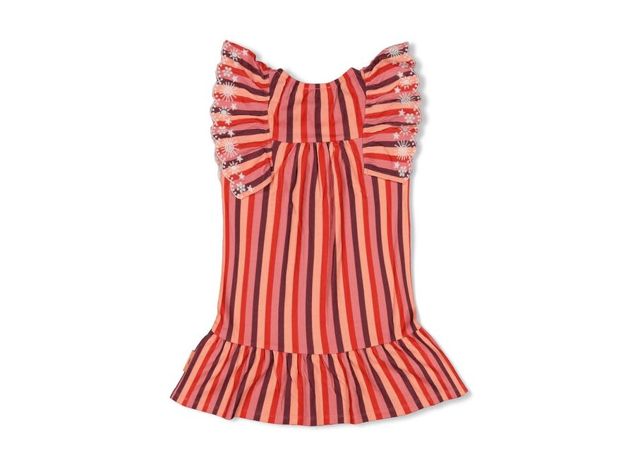 Jurk streep seersucker - Salsa Sunset - Zalm