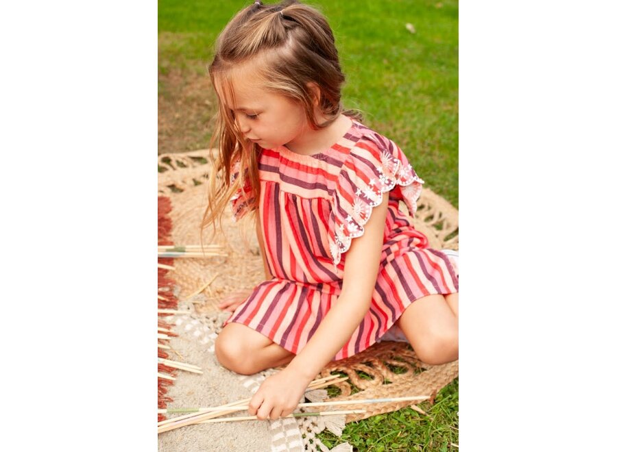 Jurk streep seersucker - Salsa Sunset - Zalm