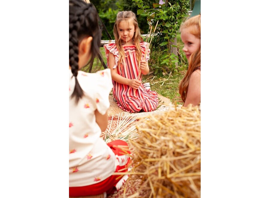 Jurk streep seersucker - Salsa Sunset - Zalm