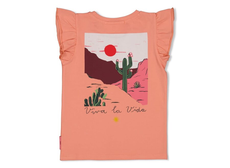 T-shirt met backprint - Salsa Sunset - Zalm