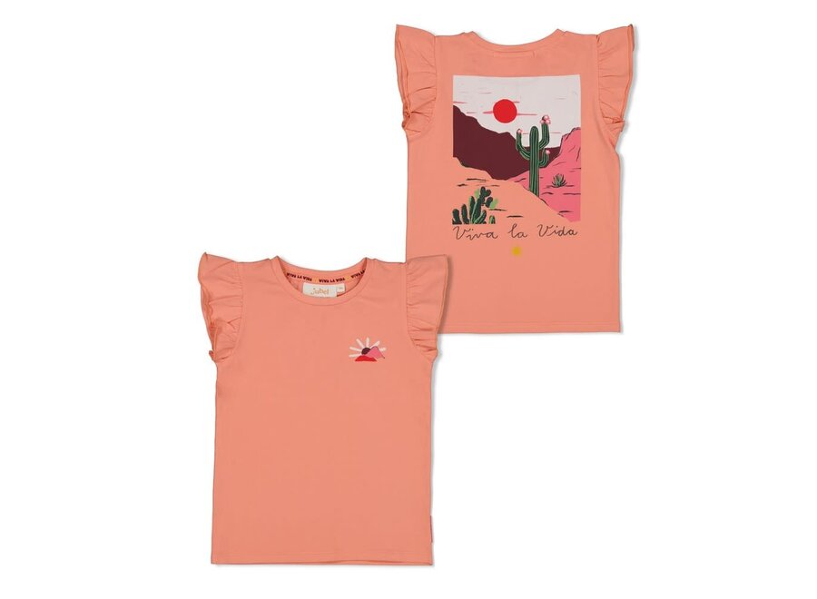 T-shirt met backprint - Salsa Sunset - Zalm