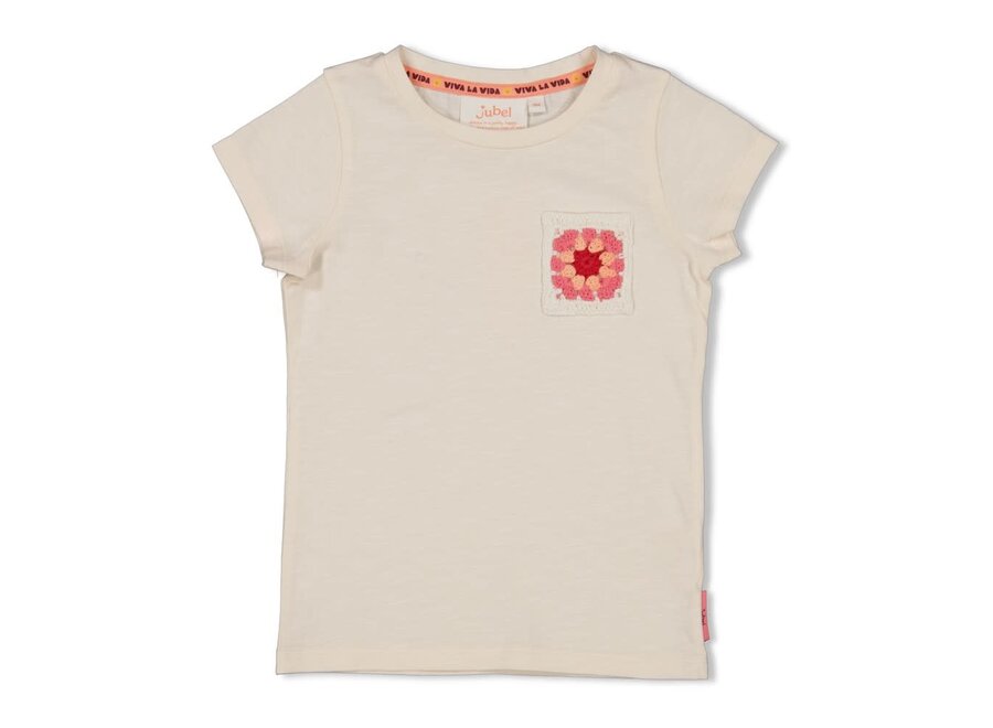 T-shirt met crochet zakje - Salsa Sunset - Offwhite