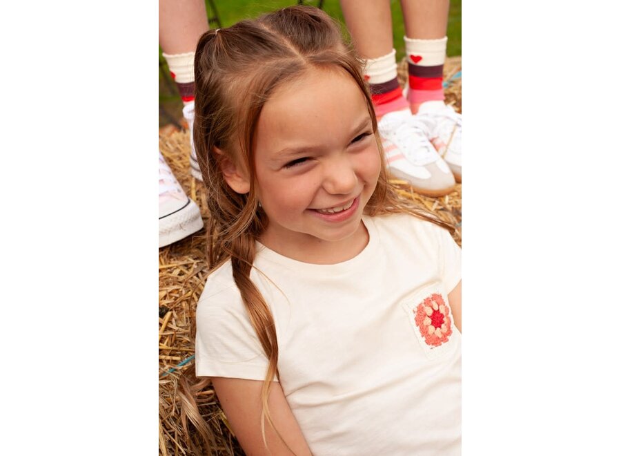 T-shirt met crochet zakje - Salsa Sunset - Offwhite