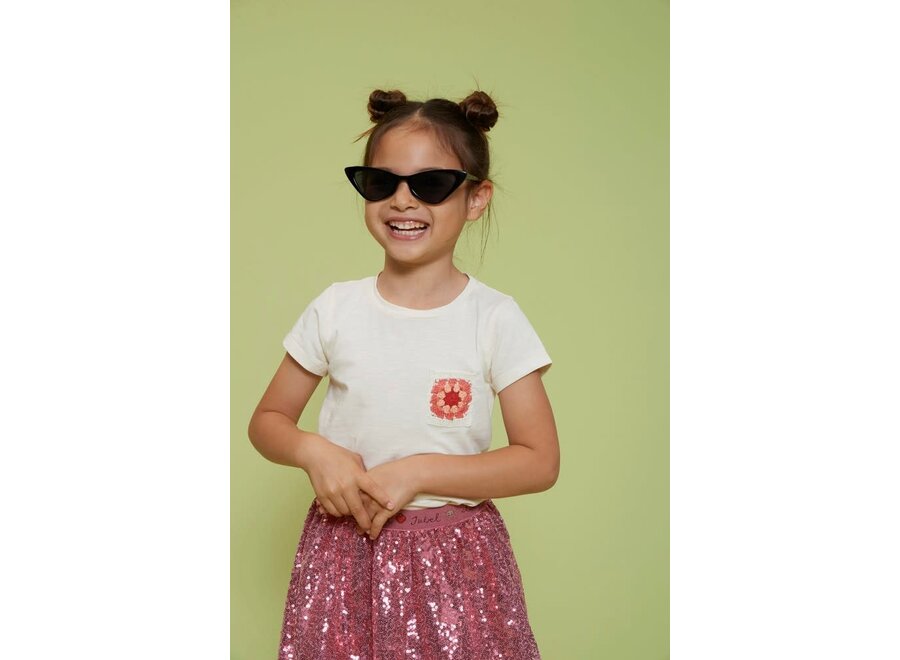 T-shirt met crochet zakje - Salsa Sunset - Offwhite