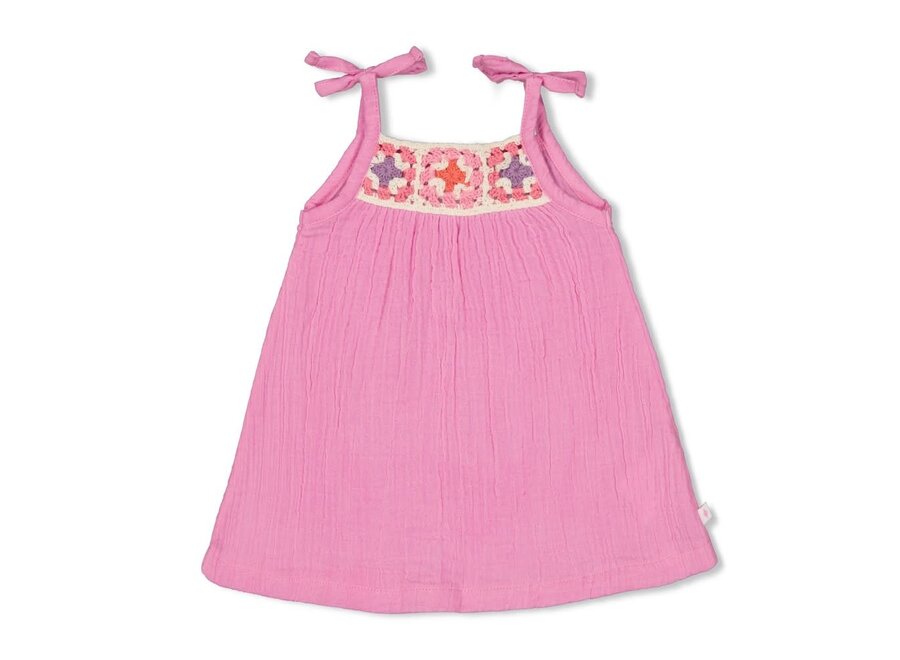 Jurk mousseline met crochetdetail- Summer Woven Fuchsia