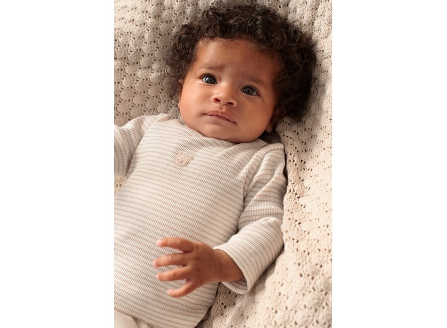 Longsleeve rib met streep - Honey Bear zand