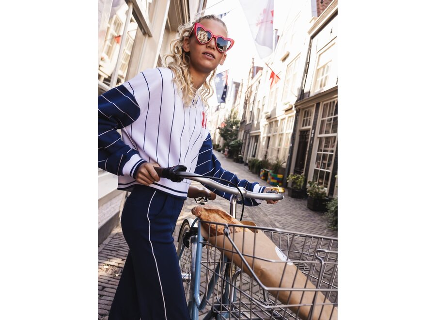 10sixteen Stripe V neck Sweater Indigo Blue