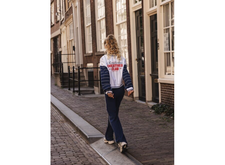 10sixteen Stripe V neck Sweater Indigo Blue