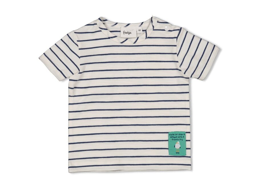 T-shirt streep - Seaside Happiness - Offwhite