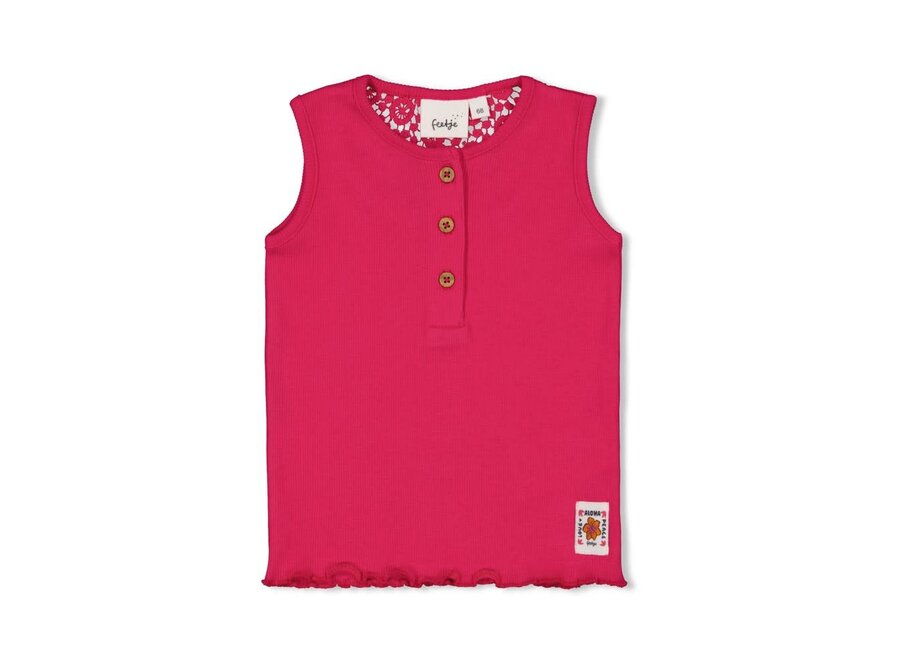 Singlet rib met crochet rugdetail - Love Peace Aloha - Fuchsia