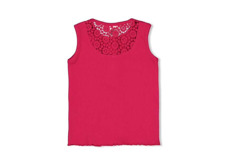 Singlet rib met crochet rugdetail - Love Peace Aloha - Fuchsia