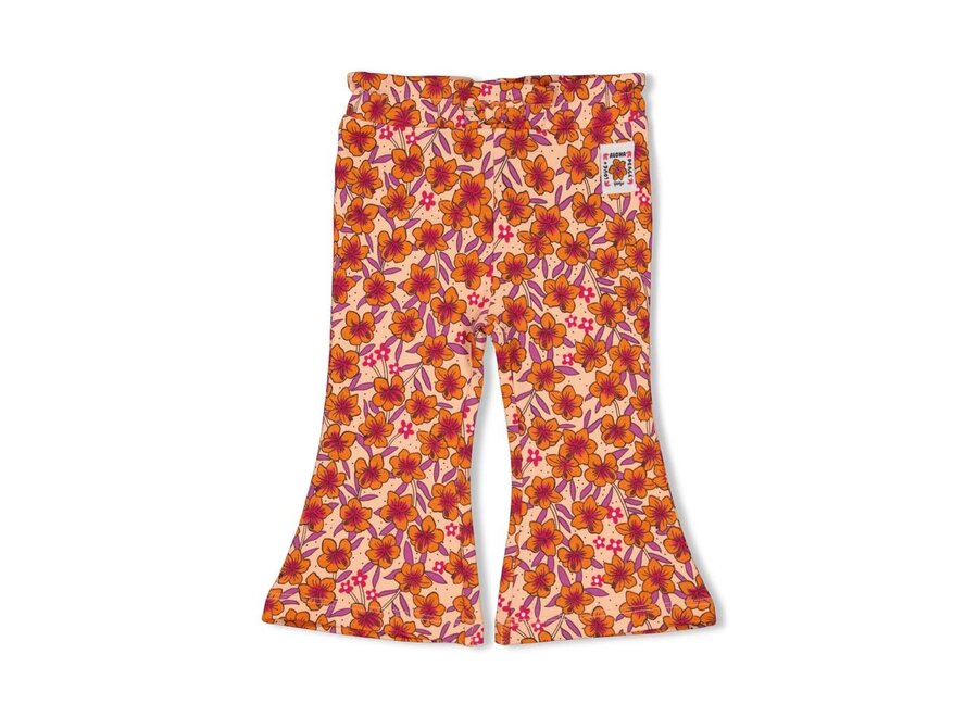 Flare broek AOP - Love Peace Aloha - Perzik