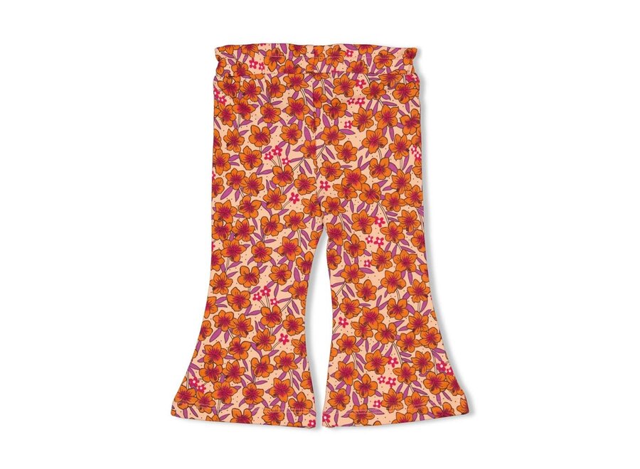 Flare broek AOP - Love Peace Aloha - Perzik