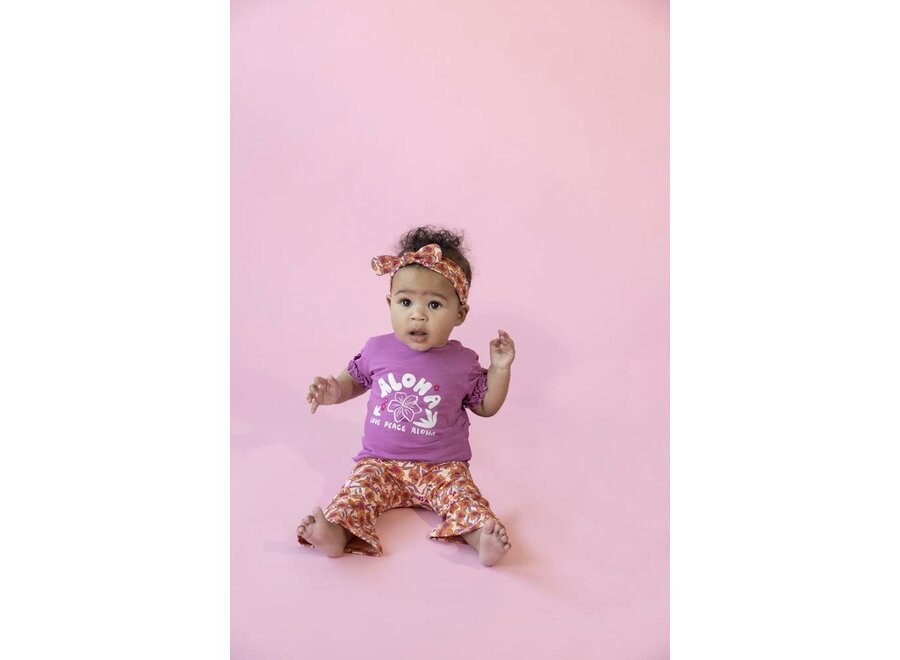 Flare broek AOP - Love Peace Aloha - Perzik