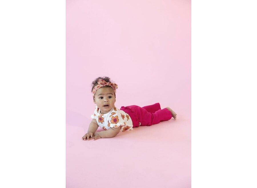 Flare broek rib - Love Peace Aloha - Fuchsia