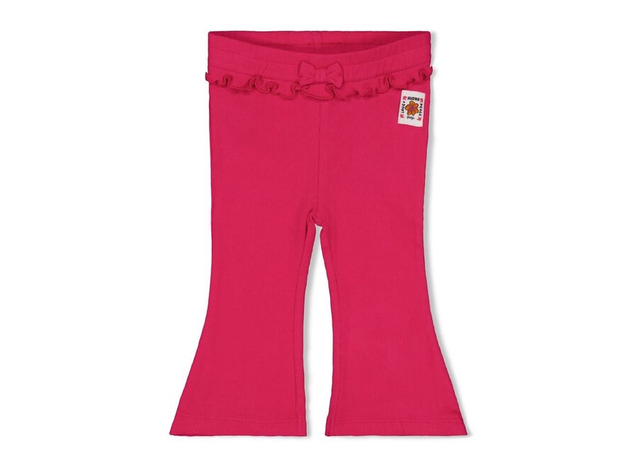 Flare broek rib - Love Peace Aloha - Fuchsia