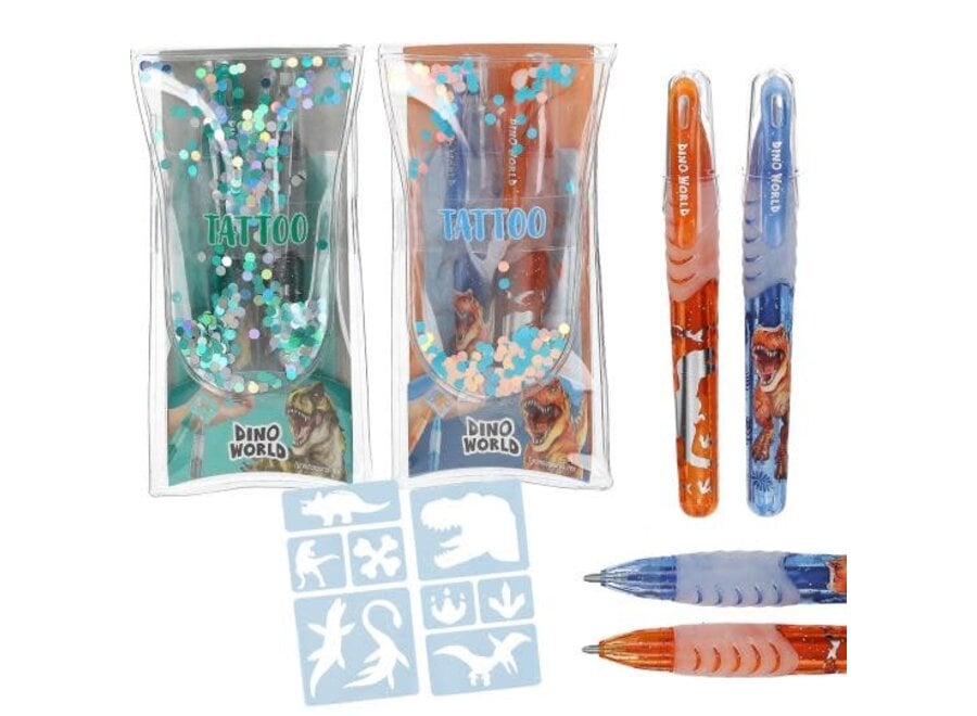 Dino World tattoo glitter gelpennen