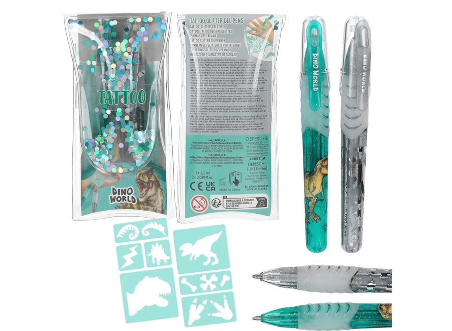 Dino World tattoo glitter gelpennen