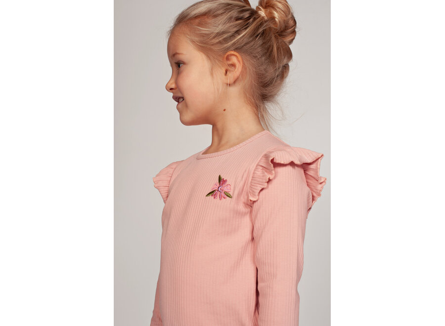 Longsleeve rib - Moon Flowers - lichtroze