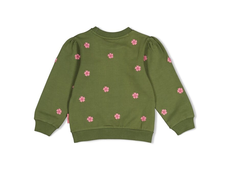 Sweater met borduursels - Moon Flowers - Olijf