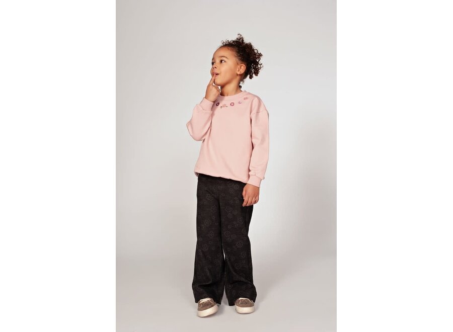 Jeans wide leg AOP - Moon Flowers - Antraciet