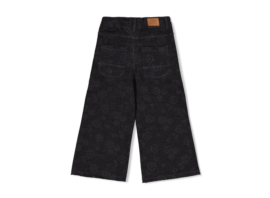 Jeans wide leg AOP - Moon Flowers - Antraciet