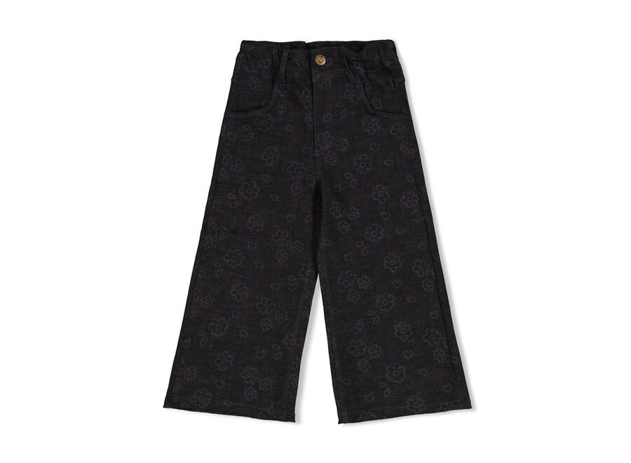 Jeans wide leg AOP - Moon Flowers - Antraciet
