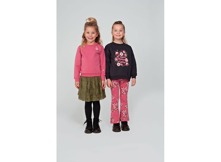 Flared broek AOP - Moon Flowers - Roze