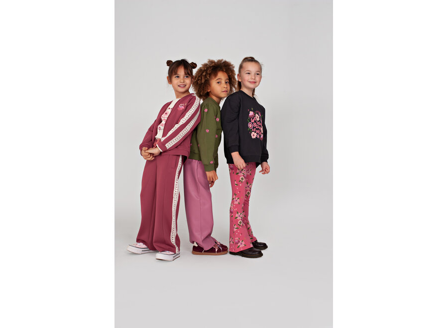 Flared broek AOP - Moon Flowers - Roze