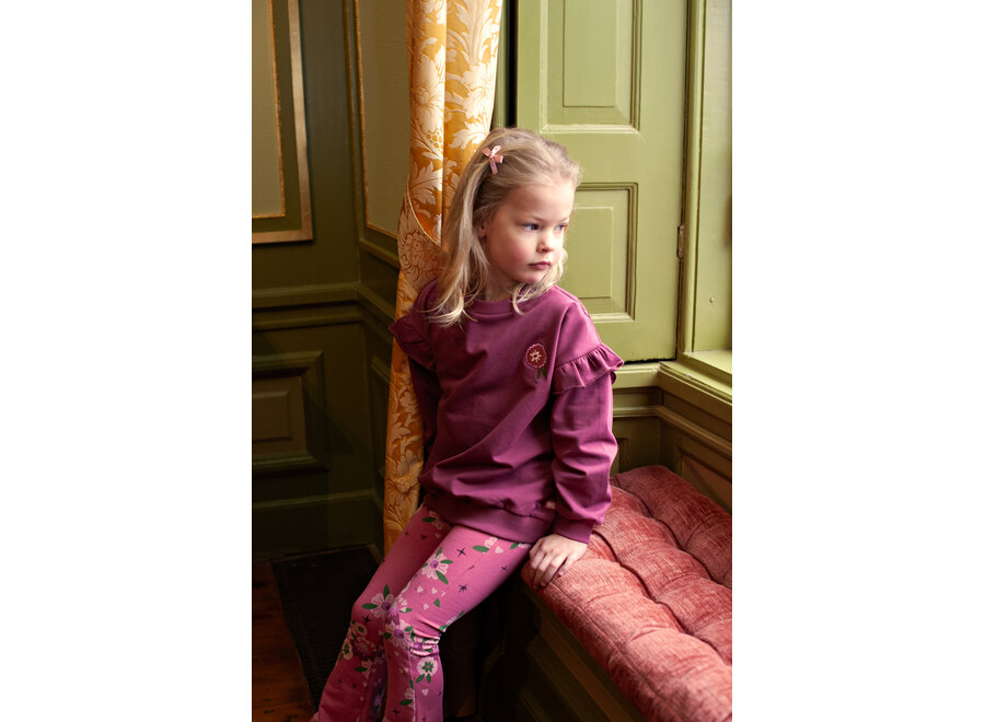 Flared broek AOP - Moon Flowers - Roze