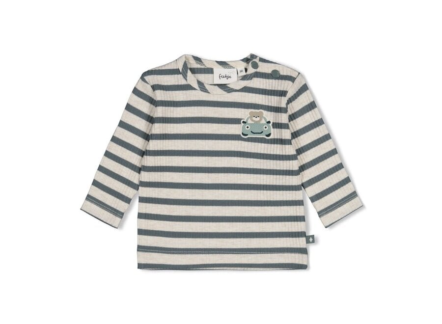 Longsleeve rib met streep - Beep Beep zeegroen