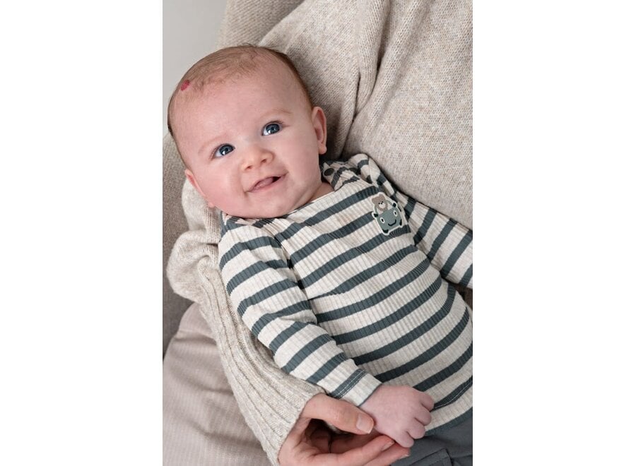 Longsleeve rib met streep - Beep Beep zeegroen